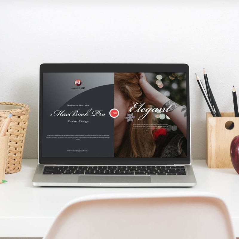Free Workstation Front View MacBook Pro Mockup Design