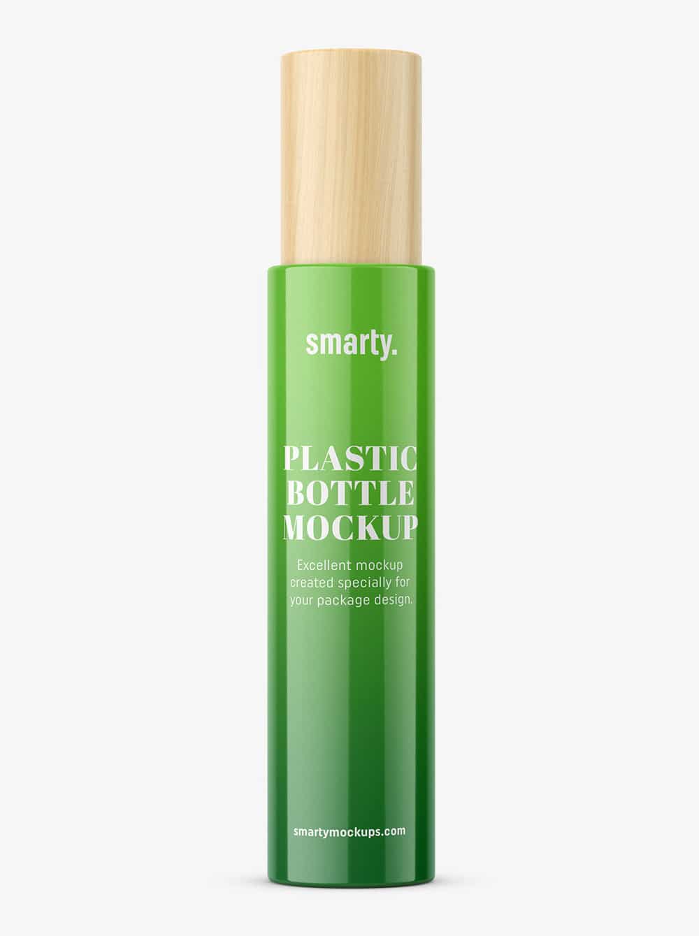 Glossy Bottle With Wooden Cap Mockup