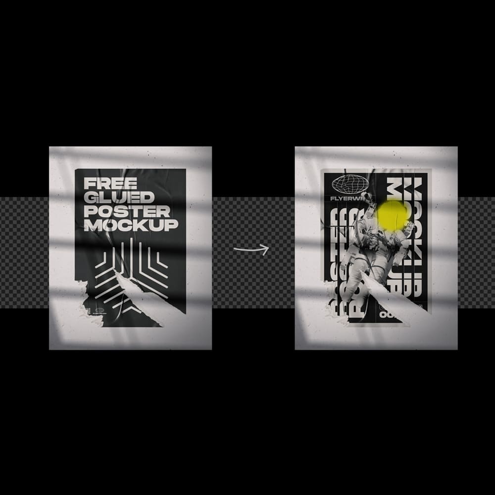 Glued Poster Mockup PSD