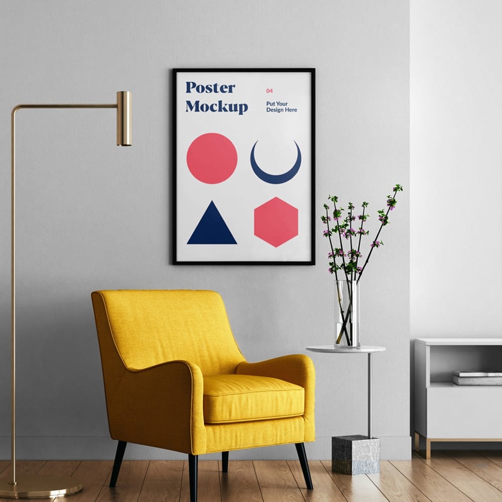 Living room with Poster Mockup