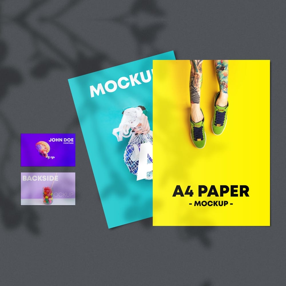Free A4 Flyer & Business Card Mockup