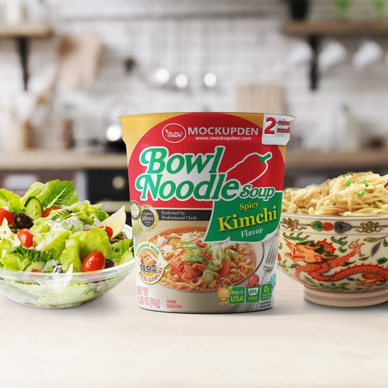 Free Blurred Background Instant Bowl Mockup PSD Template
