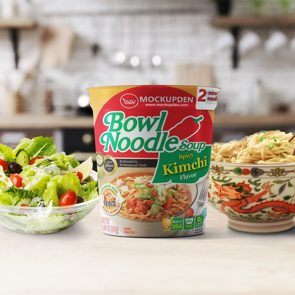 Free Blurred Background Instant Bowl Mockup PSD Template