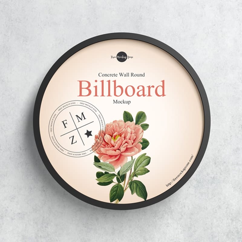 Free Concrete Wall Round Billboard Mockup