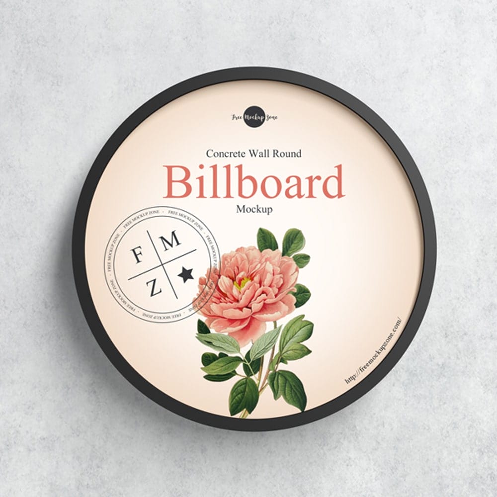 Free Concrete Wall Round Billboard Mockup