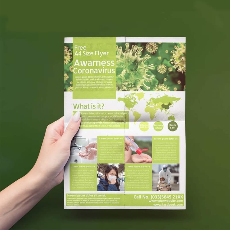 Free Corona Virus Awareness Flyer Mockup (COVID-19) PSD Template