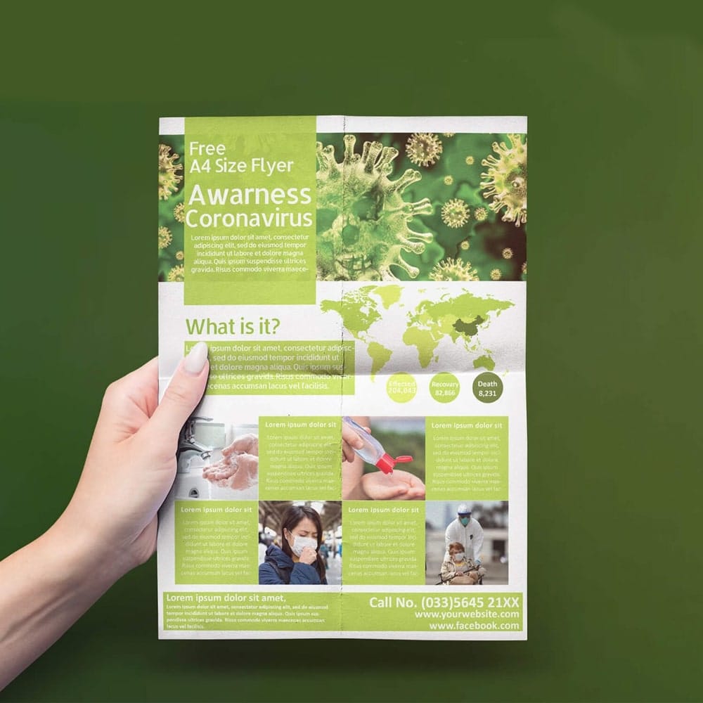 Free Corona Virus Awareness Flyer Mockup (COVID-19) PSD Template