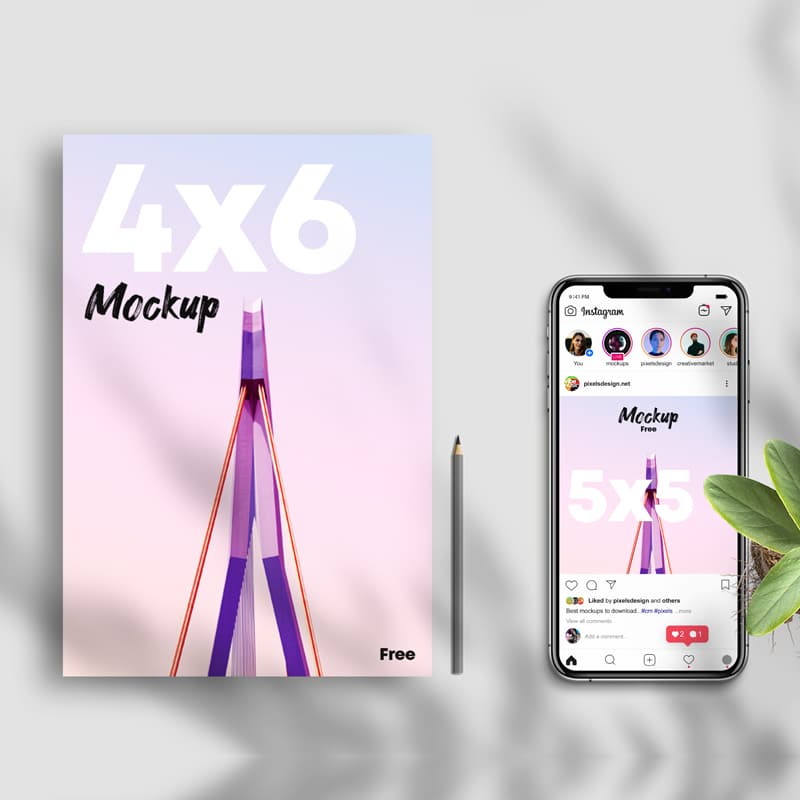 Free Flyer 4×6 w/ Instagram Post Mockup