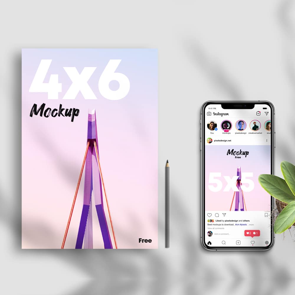 Free Flyer 4×6 w/ Instagram Post Mockup