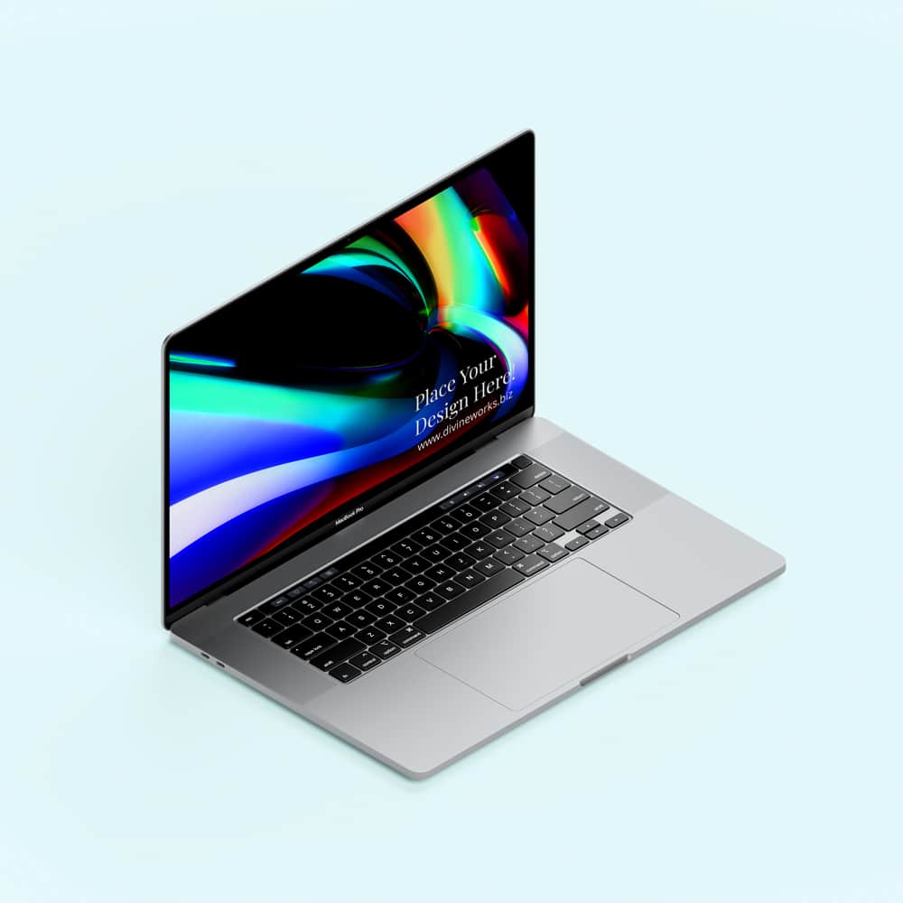 Free Isometric Macbook Pro 16 Inch Mockup PSD