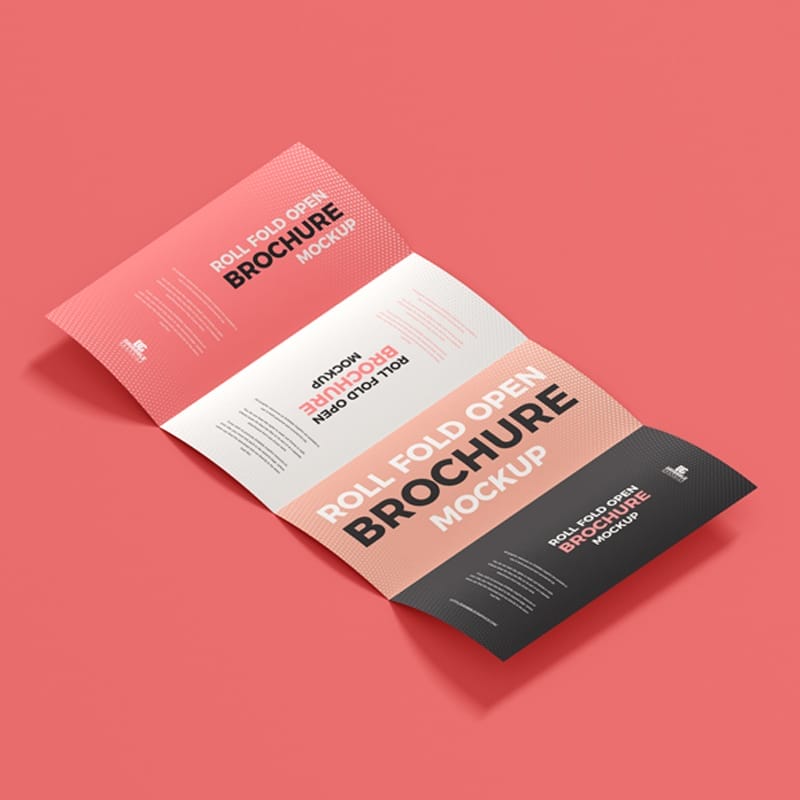 Free Roll Fold Open Brochure Mockup