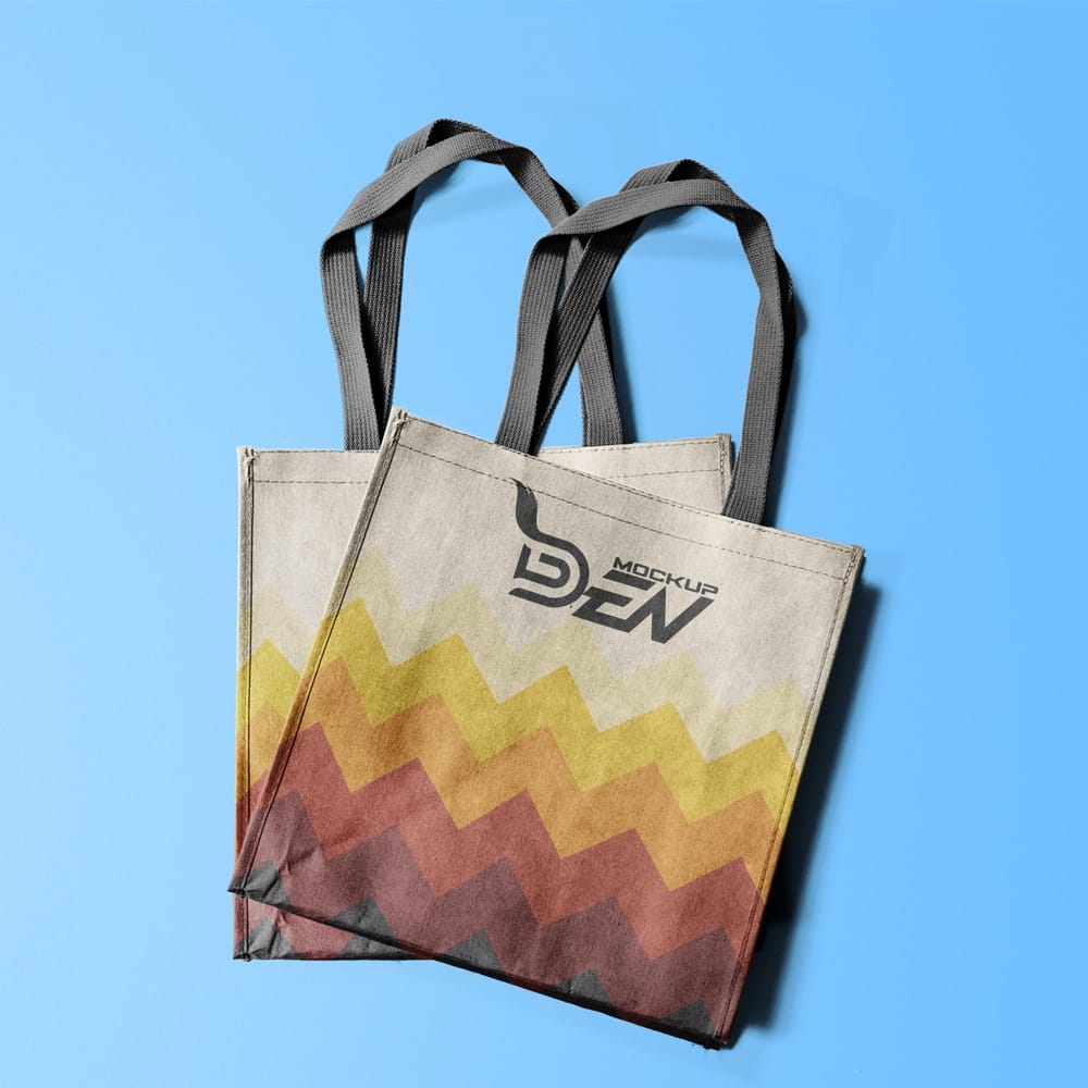 Free Two Colorful Tote Bag Mockup PSD Template