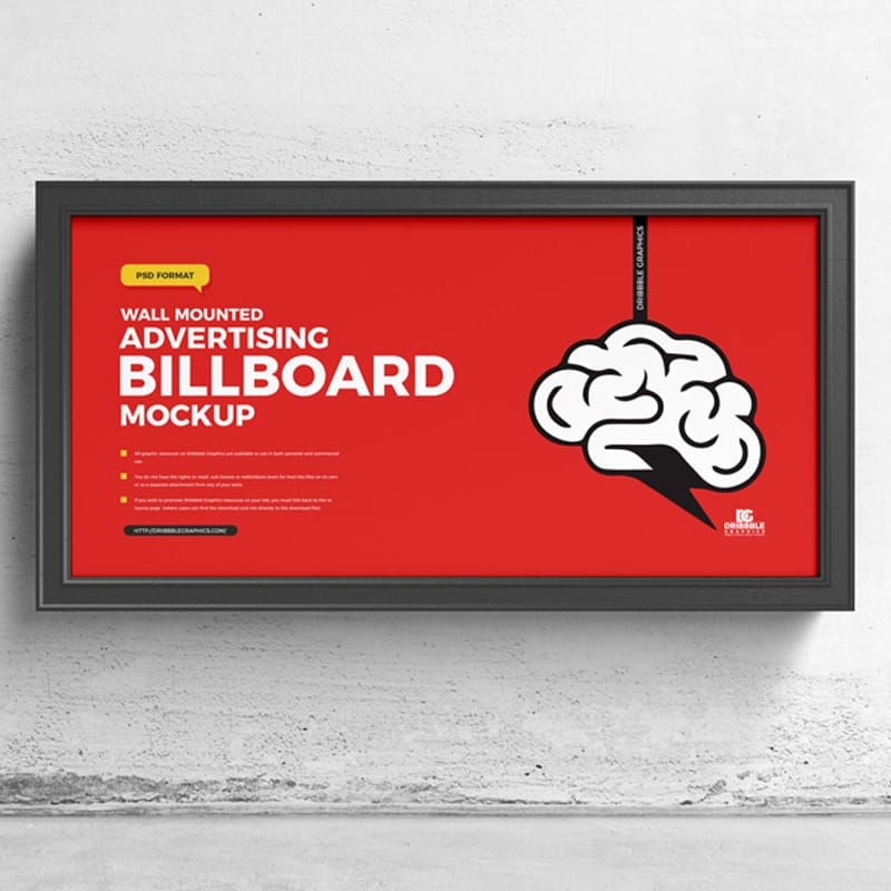 Free Wall Mounted Advertising Billboard Mockup