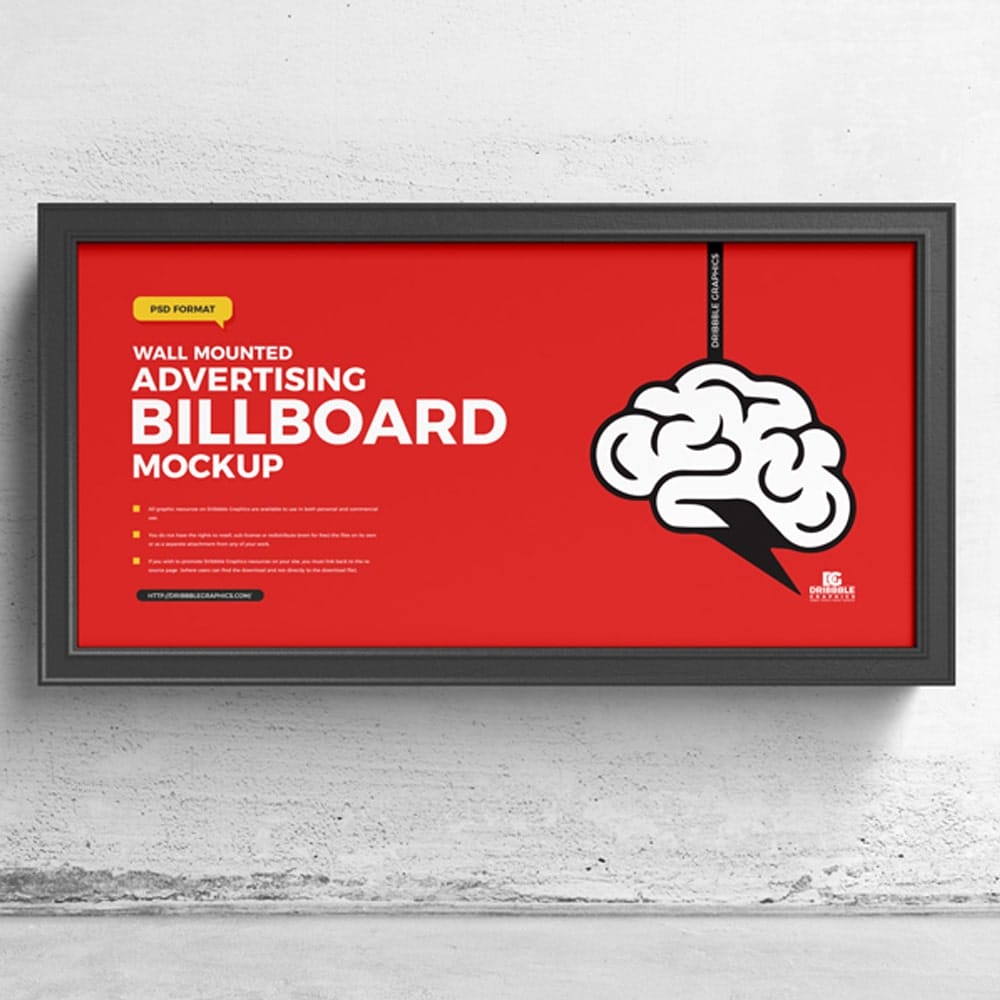Free Wall Mounted Advertising Billboard Mockup