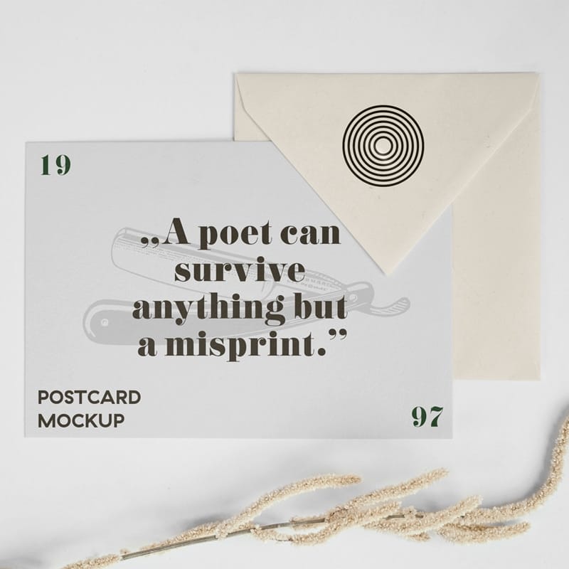 Horizontal Postcard and Envelope Mockup