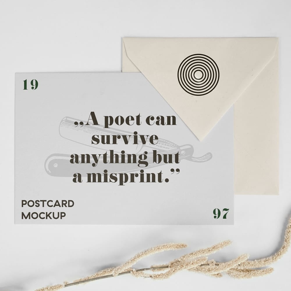 Horizontal Postcard and Envelope Mockup