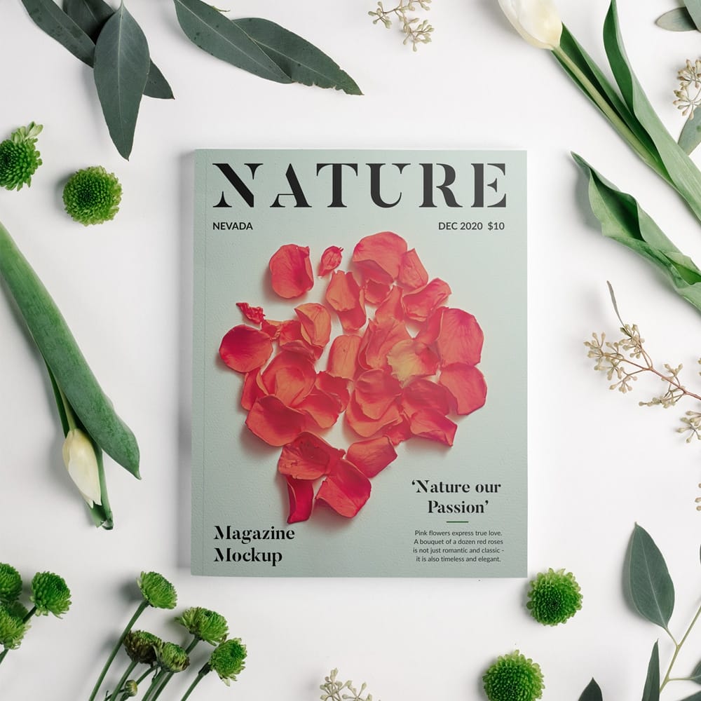 Magazine with Flowers Mockup