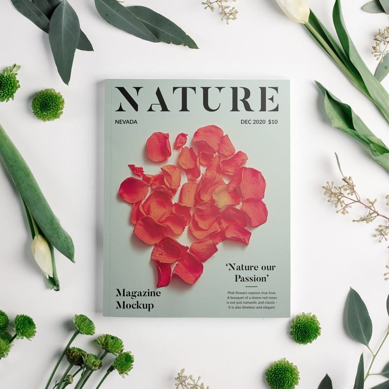 Magazine with Flowers Mockup