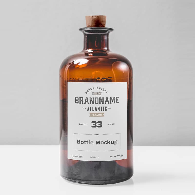 Transparent Glass Bottle Mockup