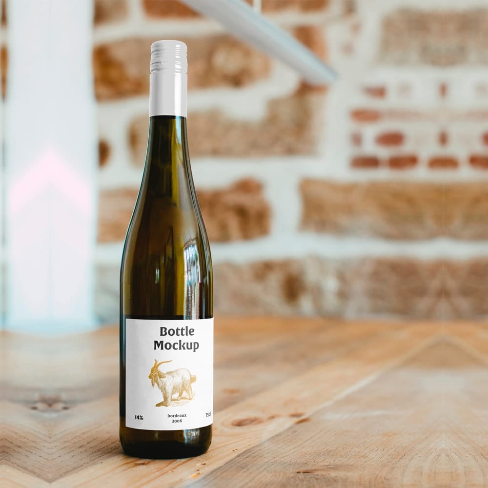 Wine Bottle on Table Mockup