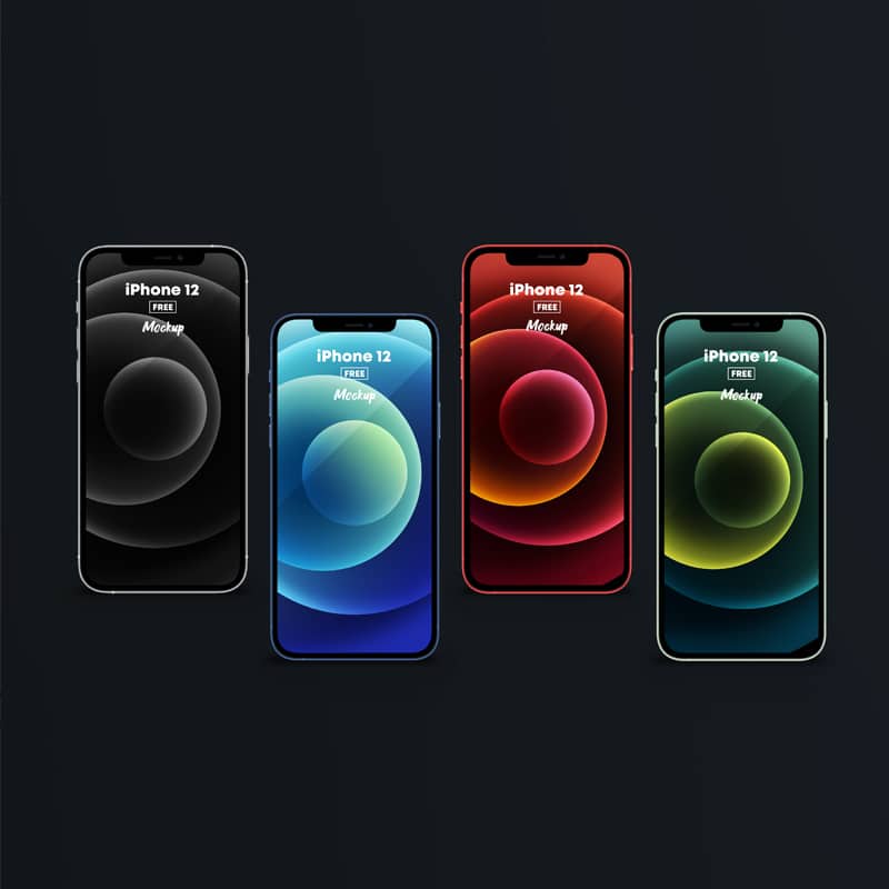 4 iPhone 12 in All Colors Free Mockup