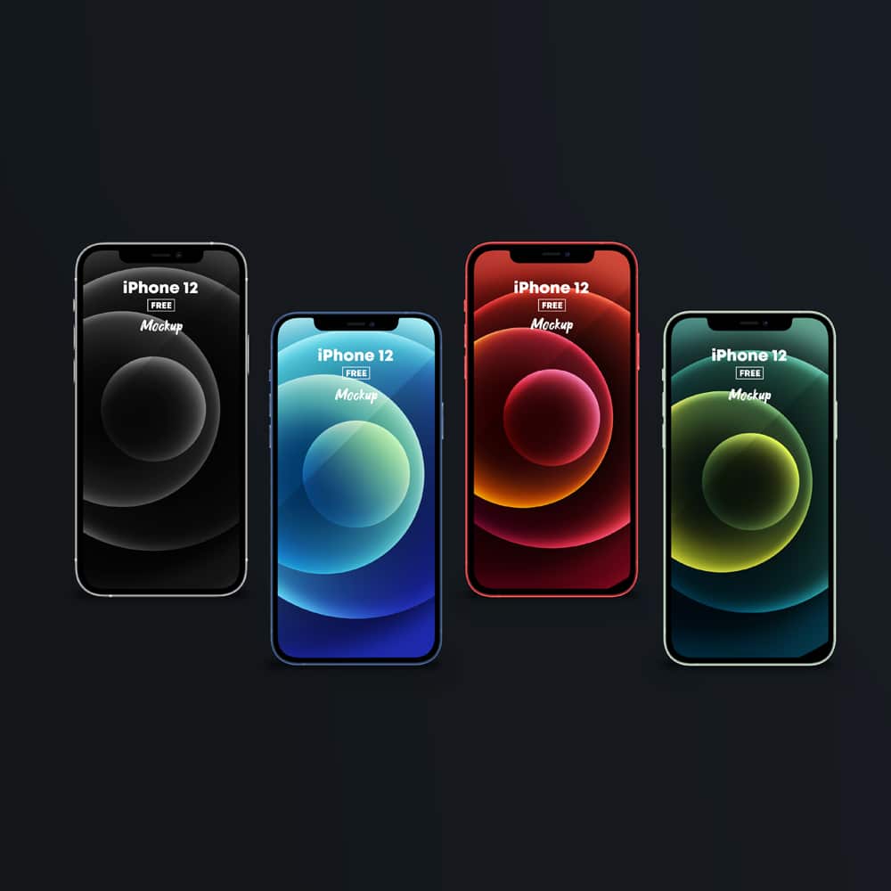 4 iPhone 12 in All Colors Free Mockup