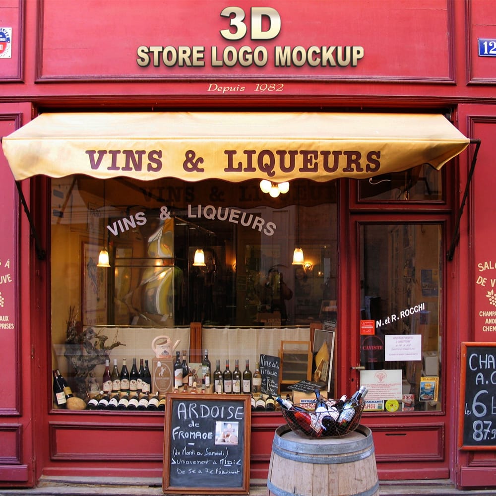 Free 3D Text Store Logo Mockup PSD Template