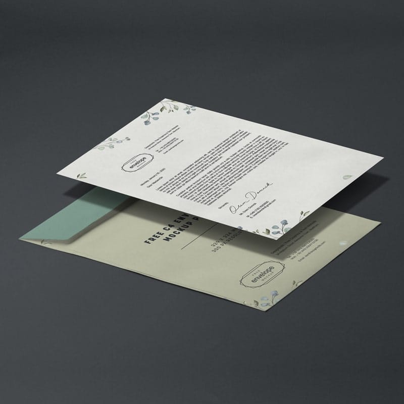 Free A4 Letterhead & C4 Envelope Mockup PSD