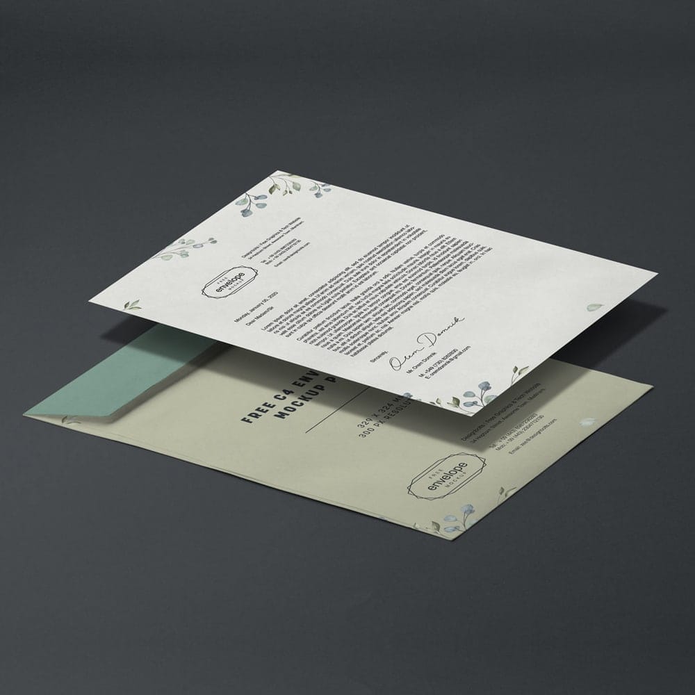 Free A4 Letterhead & C4 Envelope Mockup PSD