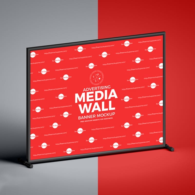 Free Advertising Media Wall Banner Mockup