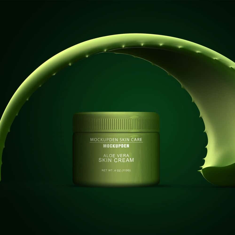 Free Aloe Vera Skin Care Jar Mockup PSD Template