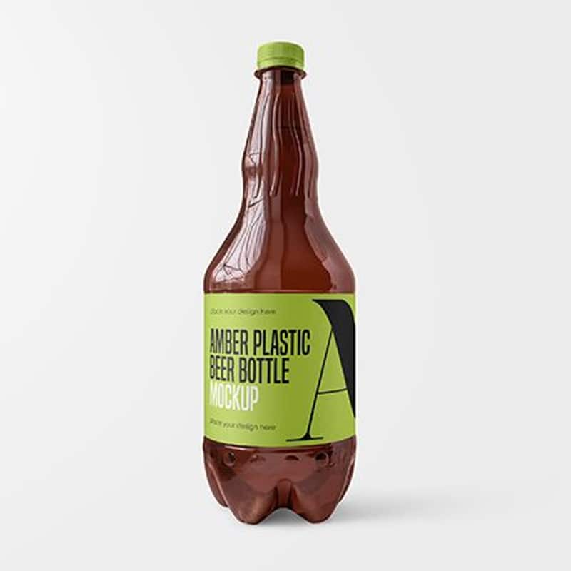 Free Amber Plastic Beer Bottle Mockup