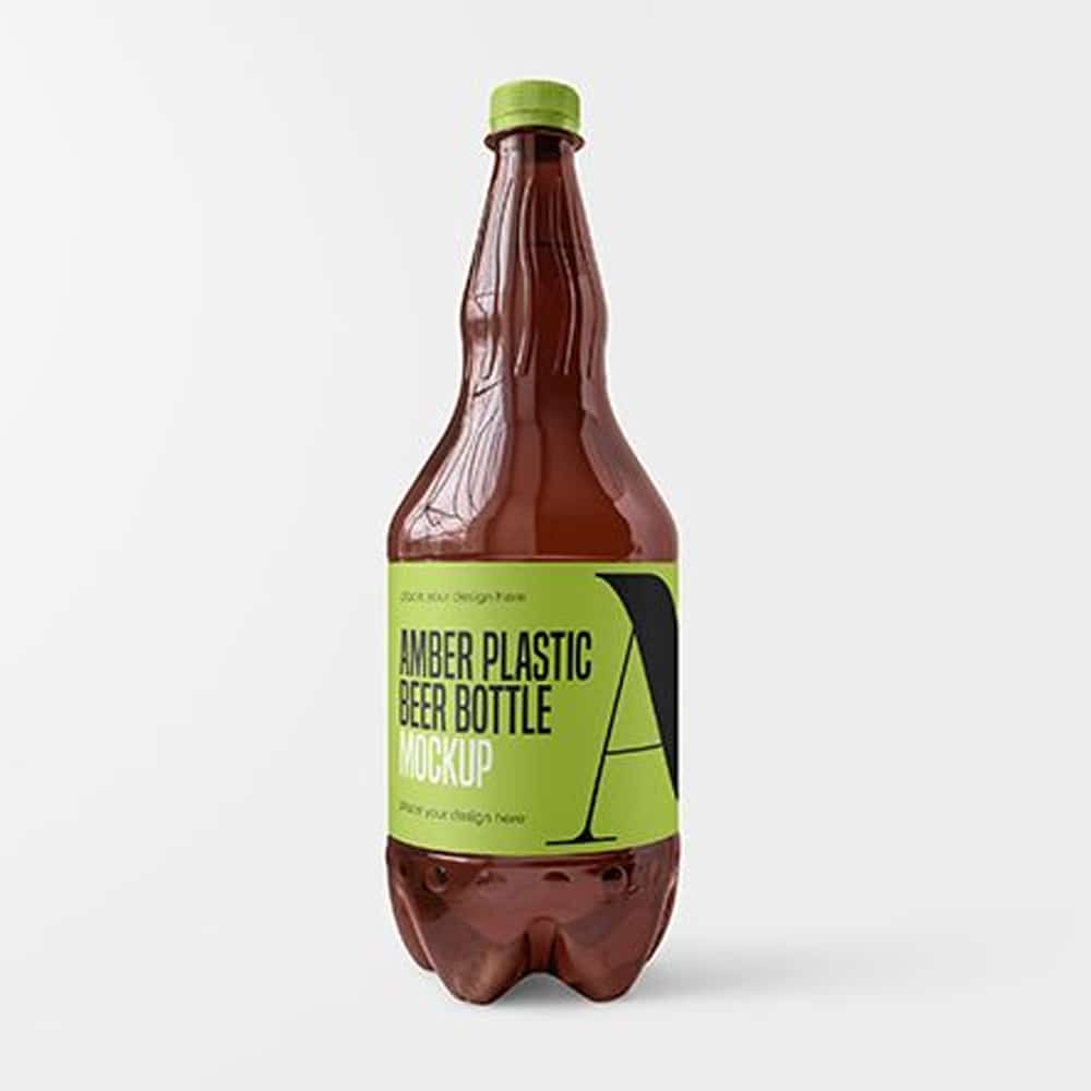 Free Amber Plastic Beer Bottle Mockup