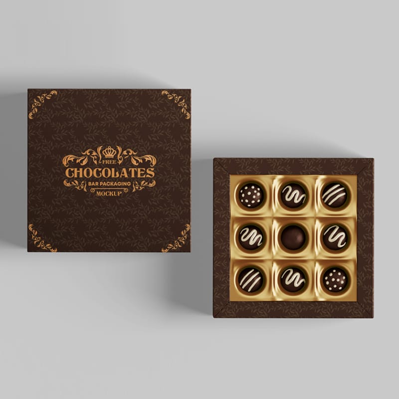 Free Chocolate Packaging Mockups in PSD