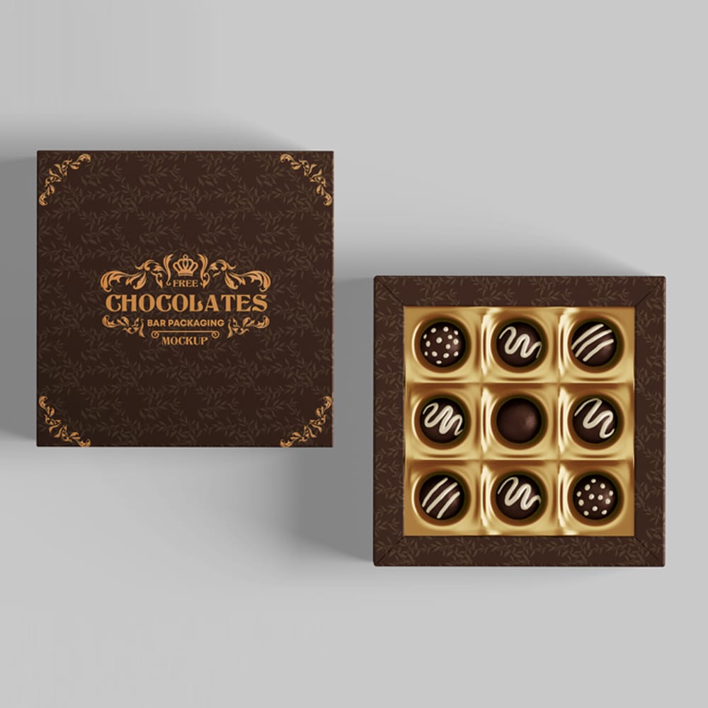 Free Chocolate Packaging Mockups in PSD