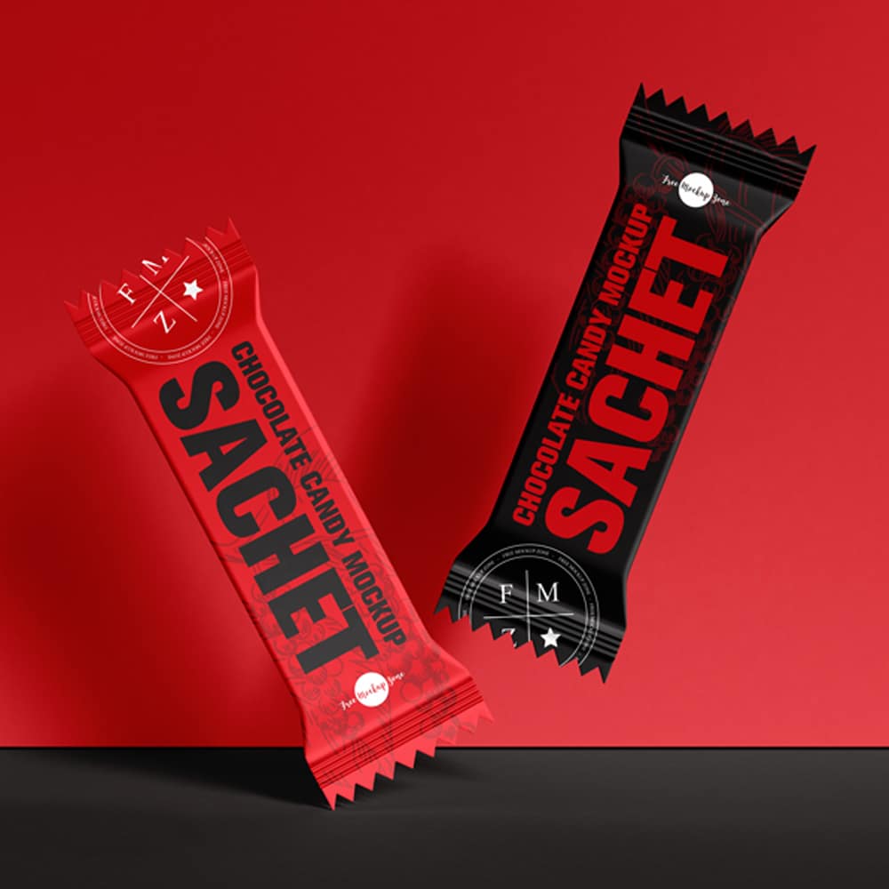 Free Floating Chocolate Candy Sachet Mockup