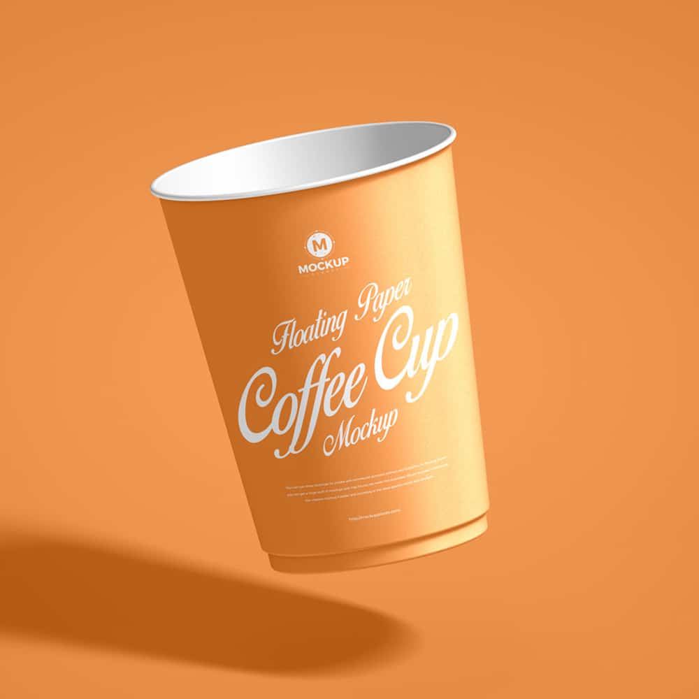 Free Floating Paper Coffee Cup Mockup Design
