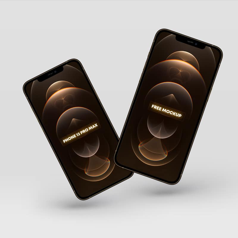 Free Floating iPhone 12 Pro Max Gold Mockup