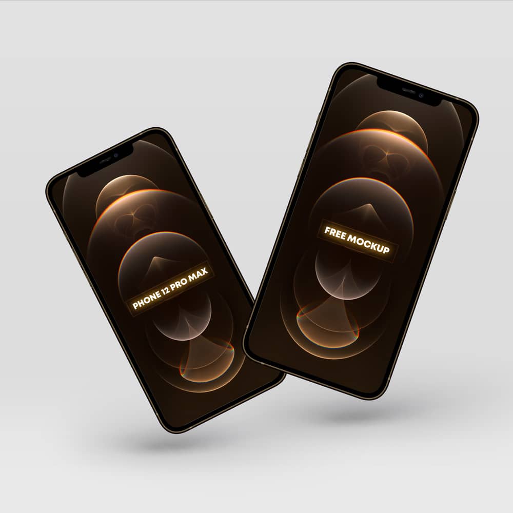Free Floating iPhone 12 Pro Max Gold Mockup