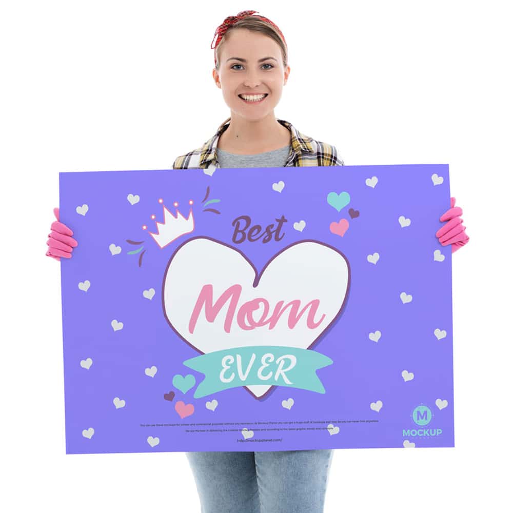 Free Girl Showing Horizontal Poster Mockup Design