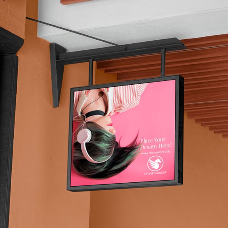 Free Hanging Wall Signage Mockup PSD