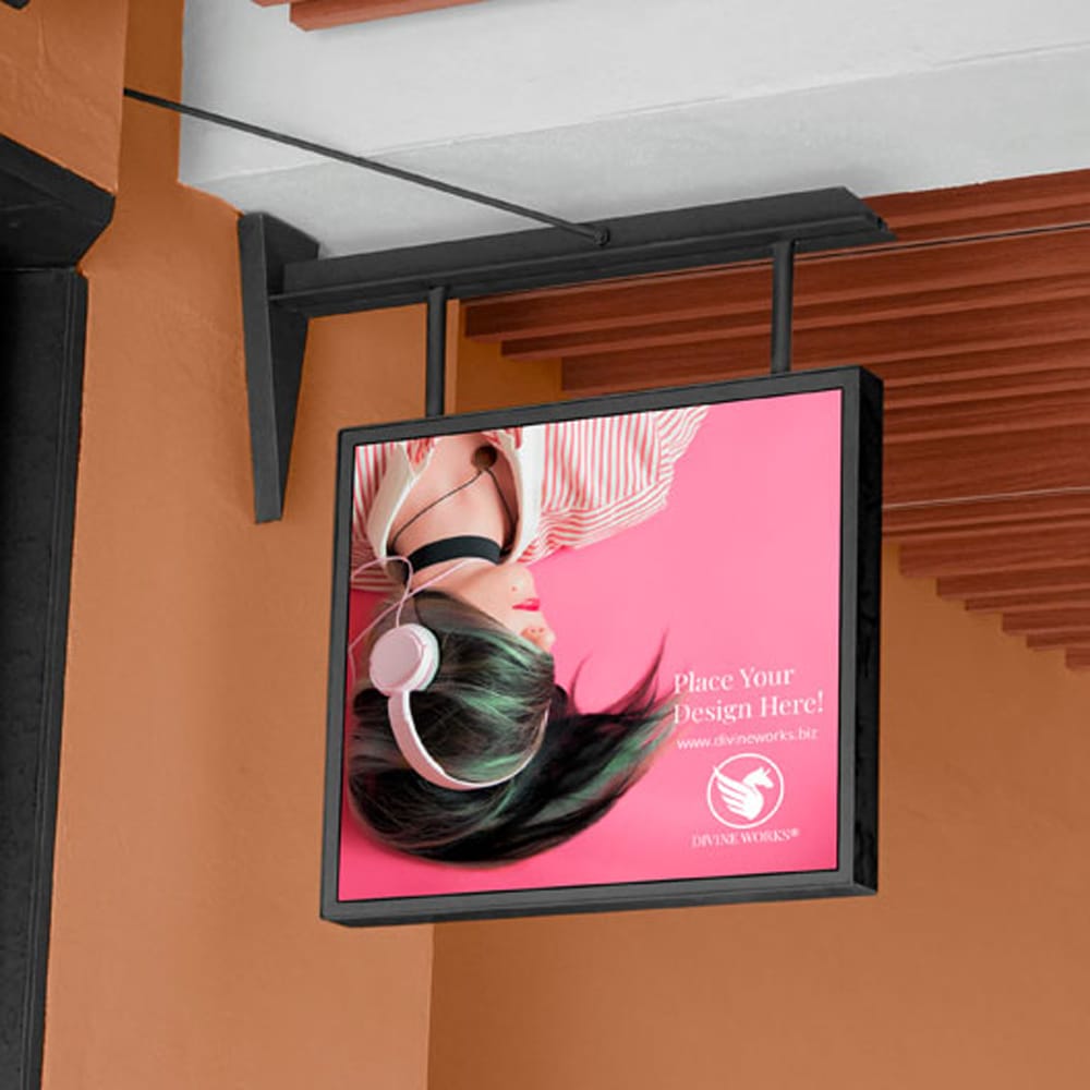 Free Hanging Wall Signage Mockup PSD