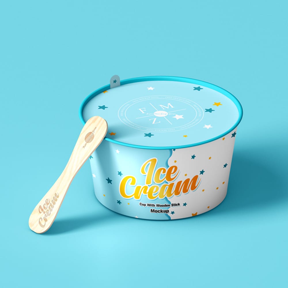 Free Ice Cream Cup With Wooden Stick Mockup