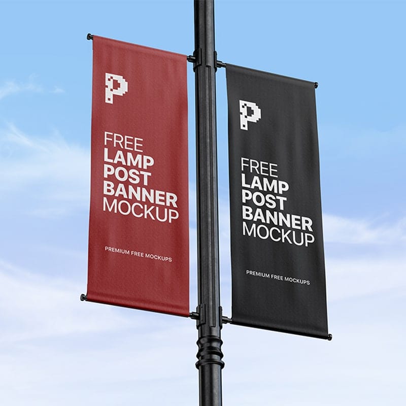 Free Lamp Post Banner Mockup