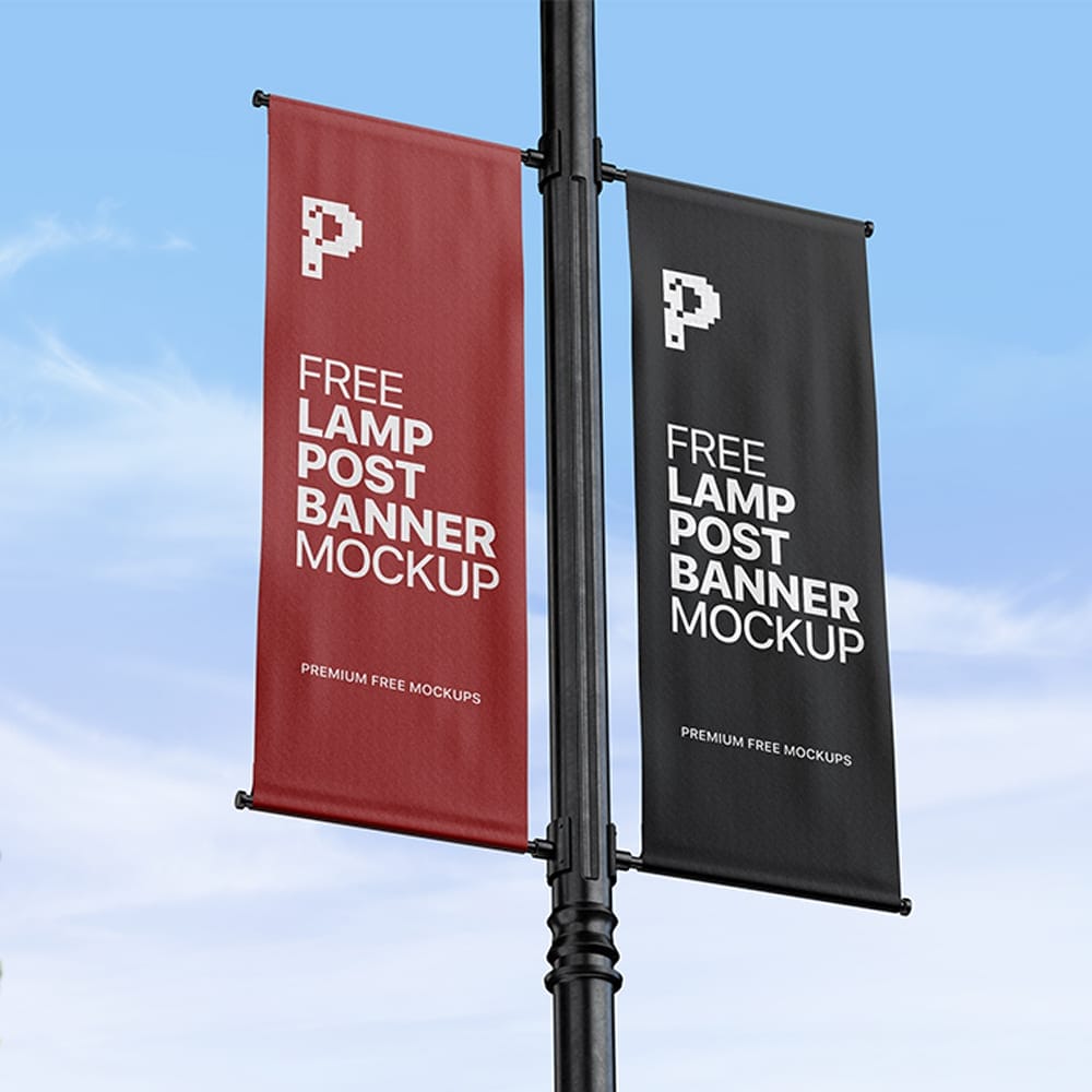 Free Lamp Post Banner Mockup