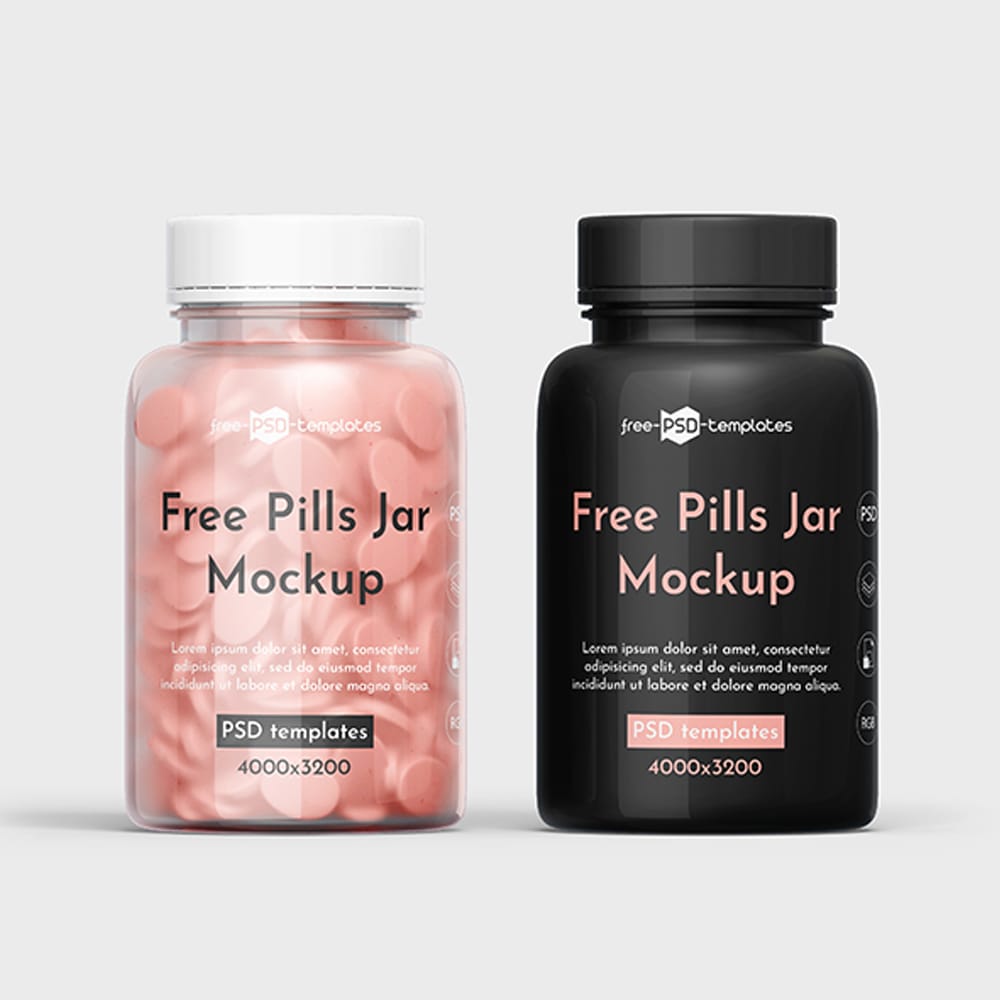 Free Pills Jar Mockup Template in PSD