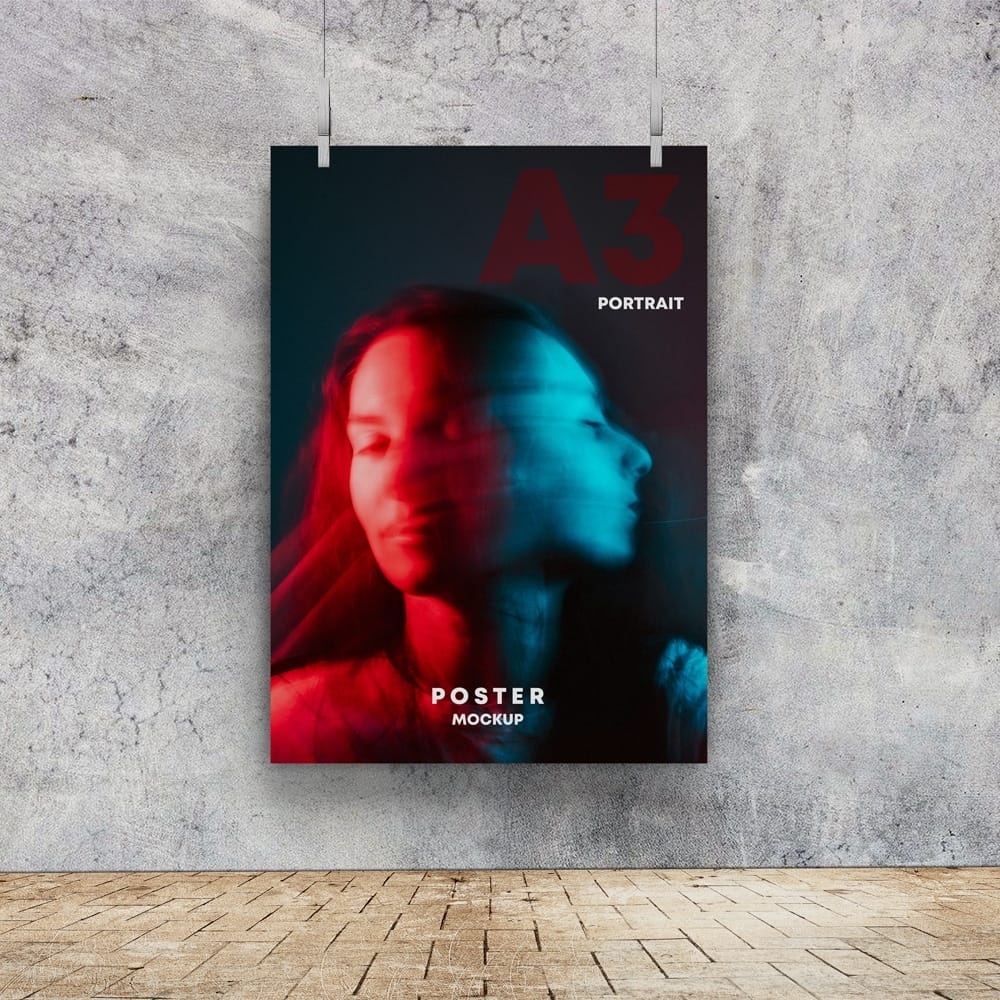 Free Poster on Wall Mockup PSD