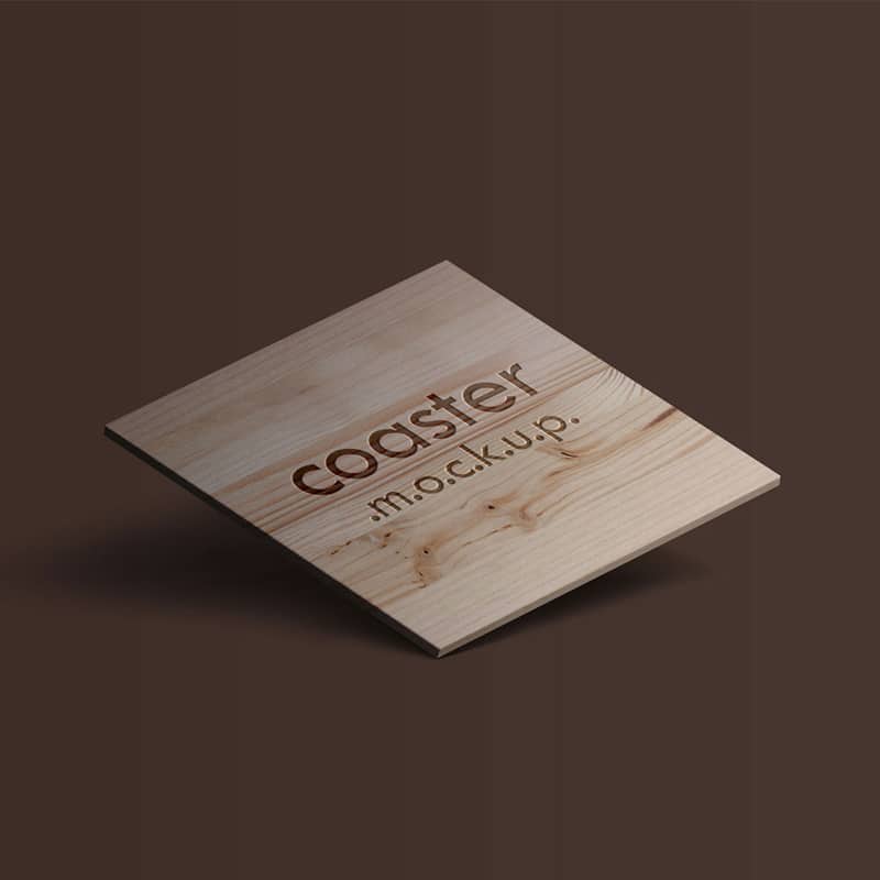 Free Square Coaster With Engraved Logo Mockup PSD