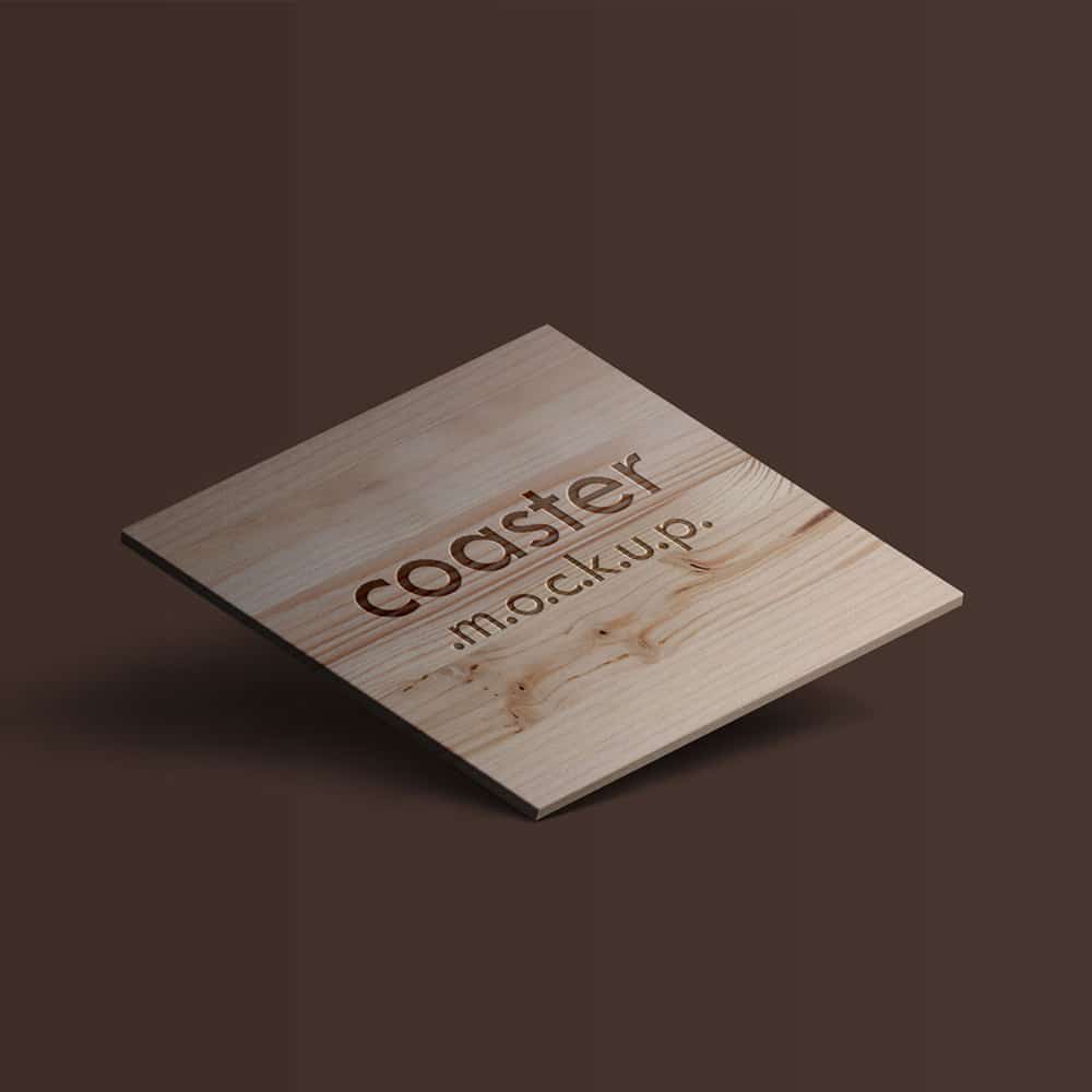 Free Square Coaster With Engraved Logo Mockup PSD