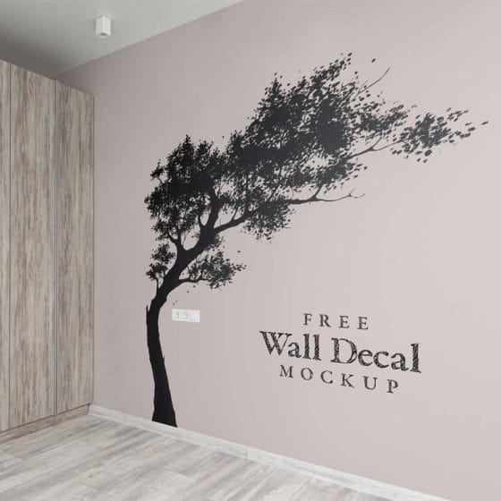 Free Wall Art Decal / Sticker Mockup PSD